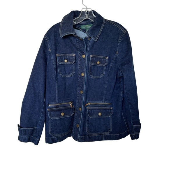 LRL Lauren Jeans Co Ralph Lauren Denim Snap Front Pockets Logo Jean Jacket 1X - Picture 7 of 7